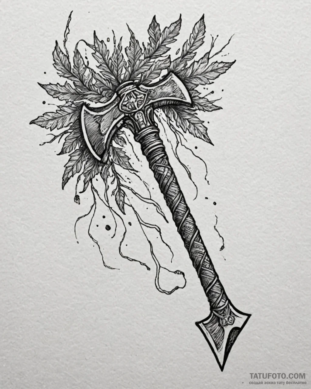 Tattoo sketch: perun's stylized war axe, crac... - эскиз тату (№1753024367_0, 20.07.2025 15:12) — Tatufoto.com