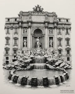 A sketch of the trevi fountain scene from la... - эскиз тату (№1753024615_0, 20.07.2025 15:16) — Tatufoto.com