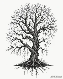 A silhouette of a gnarled, dead tree against... - эскиз тату (№1753024698_0, 20.07.2025 15:18) — Tatufoto.com
