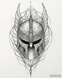 Tattoo sketch a stylized spartan helmet merge... - эскиз тату (№1753025361_0, 20.07.2025 15:29) — Tatufoto.com