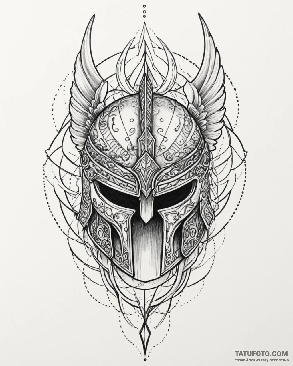 Tattoo sketch a stylized spartan helmet merge... - эскиз тату (№1753025361_0, 20.07.2025 15:29) — Tatufoto.com