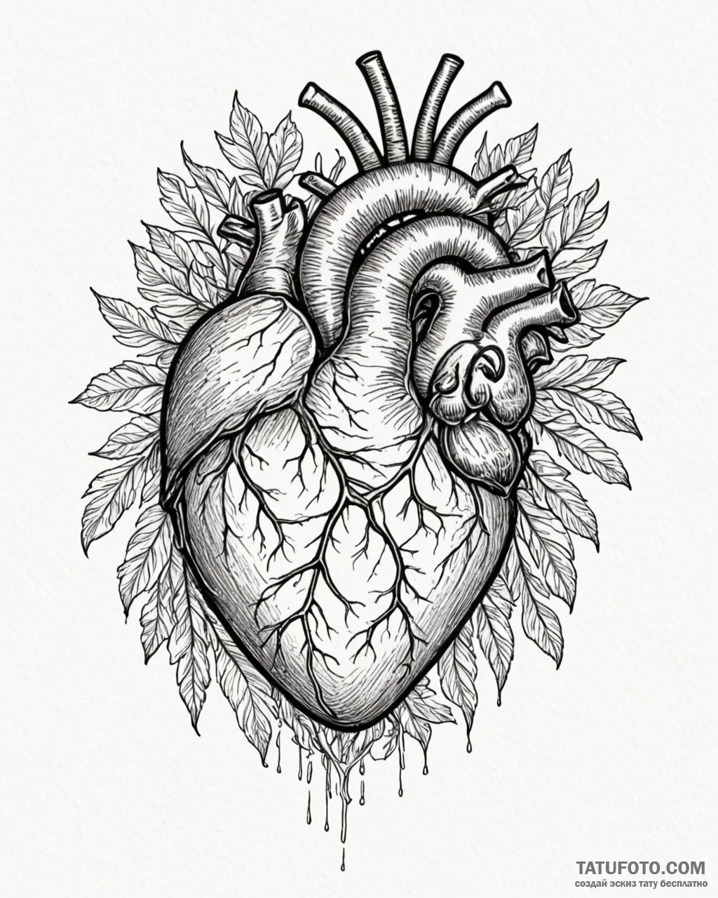 Tattoo sketch an anatomical heart, rendered r... - эскиз тату (№1753025527_0, 20.07.2025 15:32) — Tatufoto.com