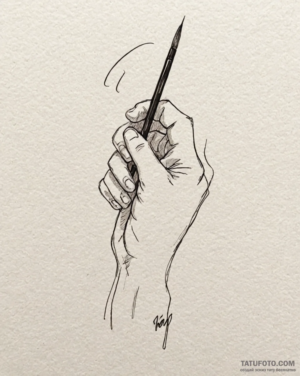 A person practicing calligraphy with a brush… — эскиз тату (№1753025774_0, 20.07.2025 15:36) — Tatufoto.com