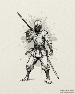 Ninja, ink illustration for tattoo, muted col... - эскиз тату (№1753026433_0, 20.07.2025 15:47) — Tatufoto.com