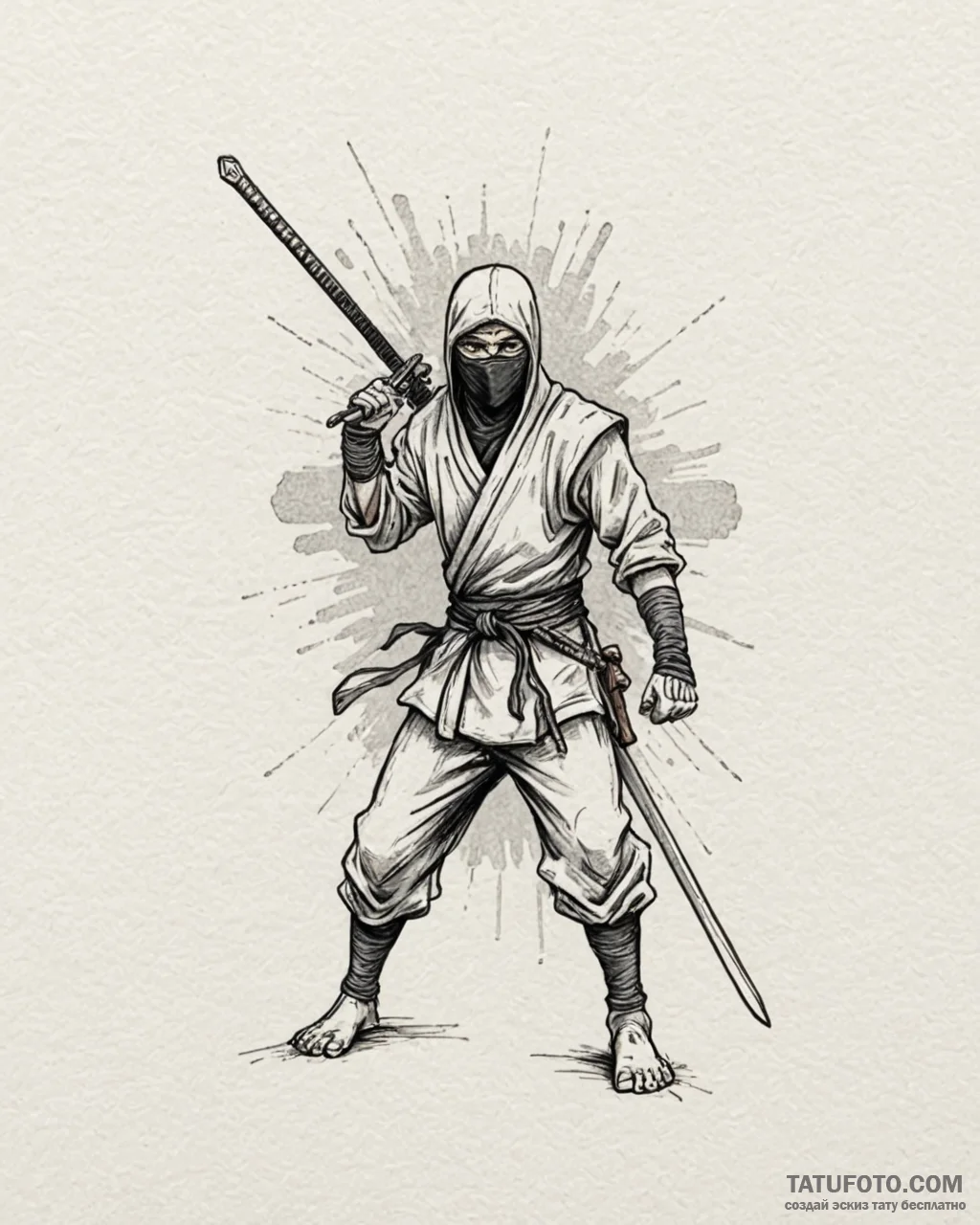 Ninja, ink illustration for tattoo, muted col... - эскиз тату (№1753026433_0, 20.07.2025 15:47) — Tatufoto.com