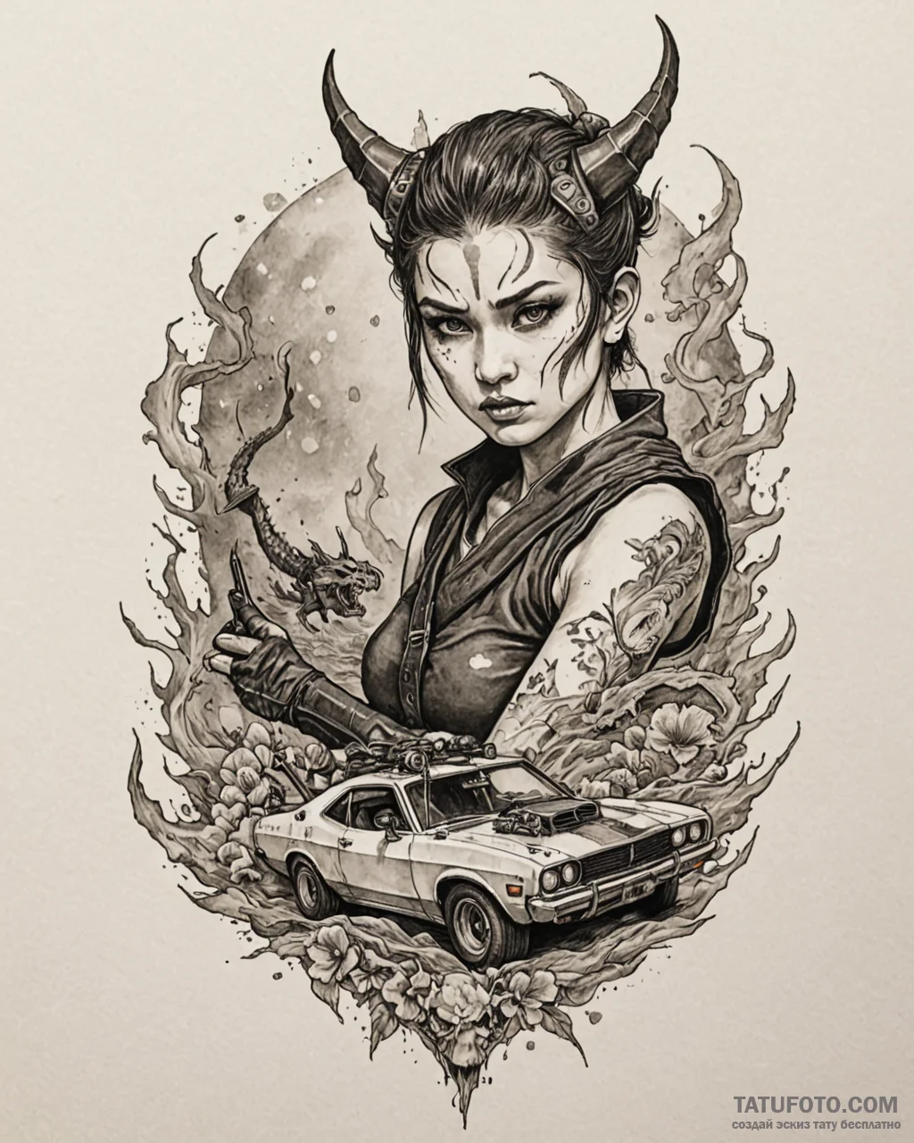 147. (mad max: fury road) a graphic sketch of... - эскиз тату (№1753027175_0, 20.07.2025 15:59) — Tatufoto.com