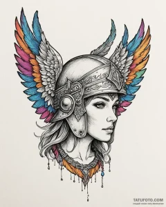 A linework design of a valkyrie's helmet, wit... - эскиз тату (№1753027258_0, 20.07.2025 16:00) — Tatufoto.com
