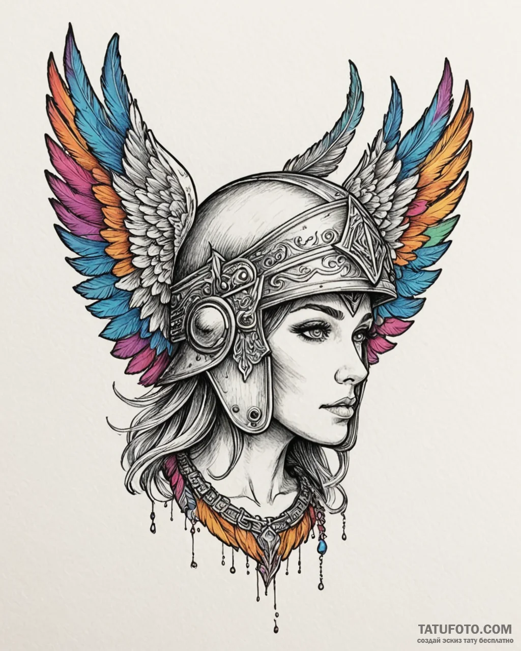 A linework design of a valkyrie's helmet, wit... - эскиз тату (№1753027258_0, 20.07.2025 16:00) — Tatufoto.com