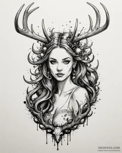 A trash polka sketch of the "antler queen" fr... - эскиз тату (№1753027341_0, 20.07.2025 16:02) — Tatufoto.com