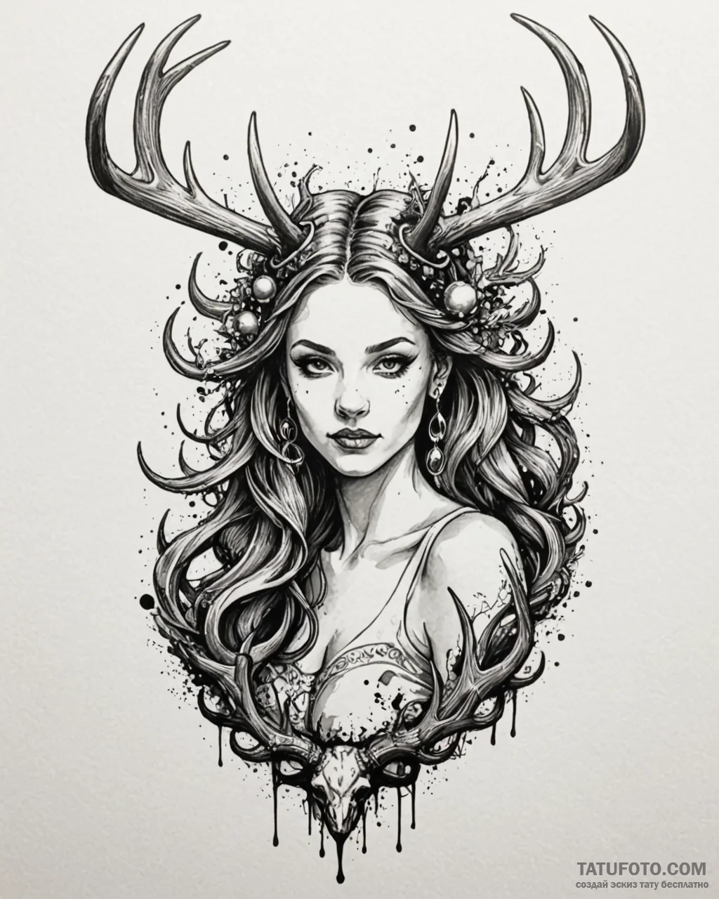 A trash polka sketch of the "antler queen" fr... - эскиз тату (№1753027341_0, 20.07.2025 16:02) — Tatufoto.com