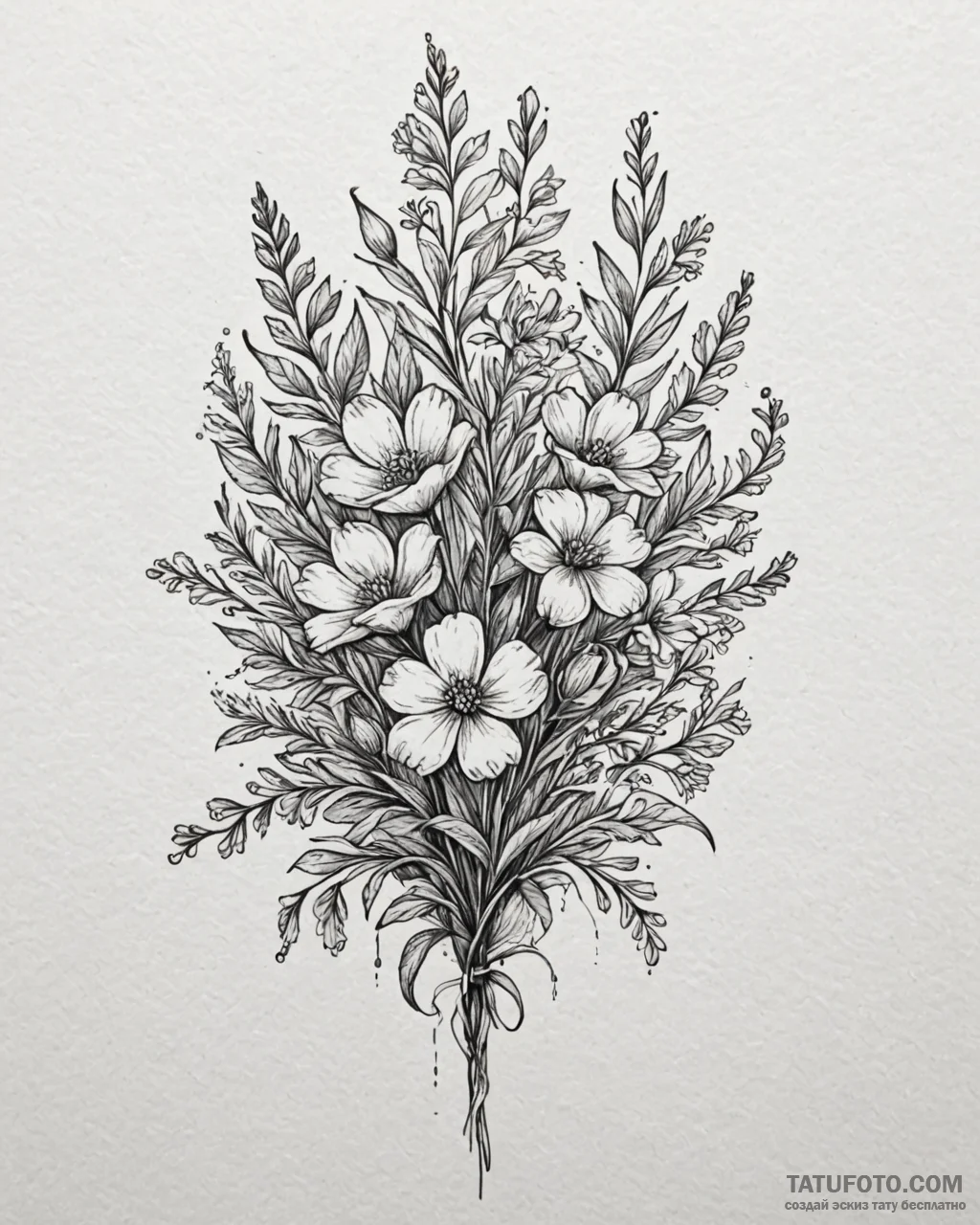Tattoo design a small bouquet of wildflowers,... - эскиз тату (№1753027919_0, 20.07.2025 16:11) — Tatufoto.com