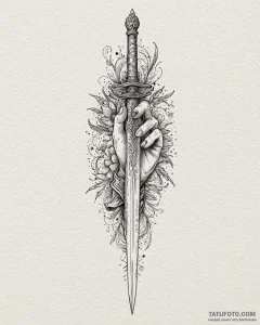 Tattoo sketch a powerful hand holding a sword... - эскиз тату (№1753028001_0, 20.07.2025 16:13) — Tatufoto.com