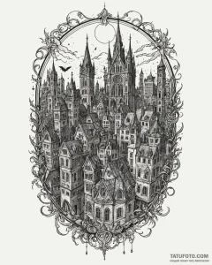 A watercolor sketch of gotham city, dark and... - эскиз тату (№1753028250_0, 20.07.2025 16:17) — Tatufoto.com