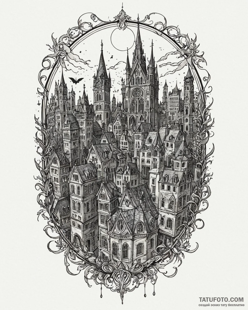 A watercolor sketch of gotham city, dark and... - эскиз тату (№1753028250_0, 20.07.2025 16:17) — Tatufoto.com