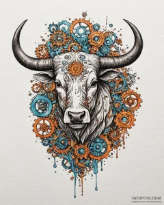 Tattoo design a taurus bull's body made of in... - эскиз тату (№1753028415_0, 20.07.2025 16:20) — Tatufoto.com