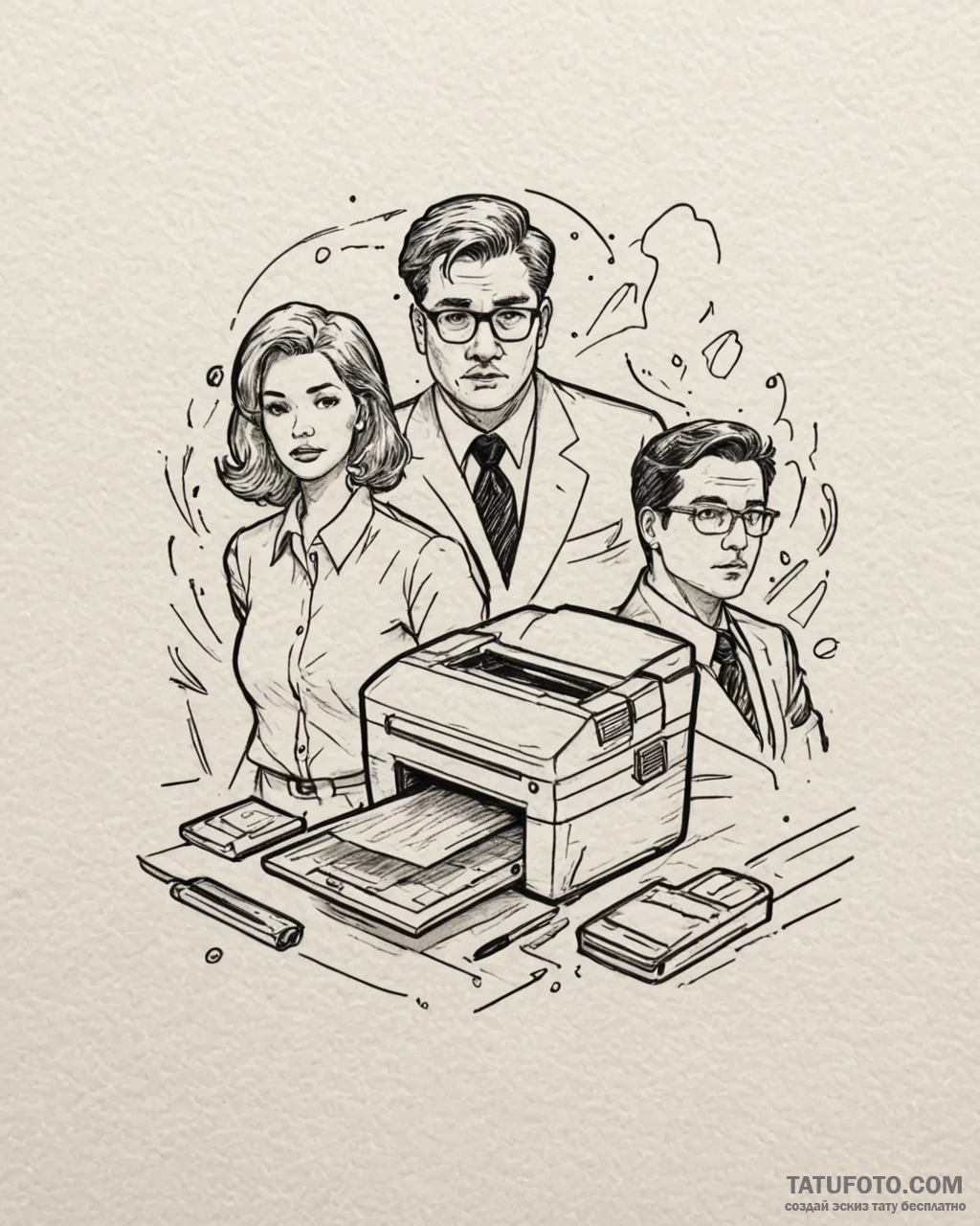 A sketch of the main characters from office s... - эскиз тату (№1753028749_0, 20.07.2025 16:25) — Tatufoto.com