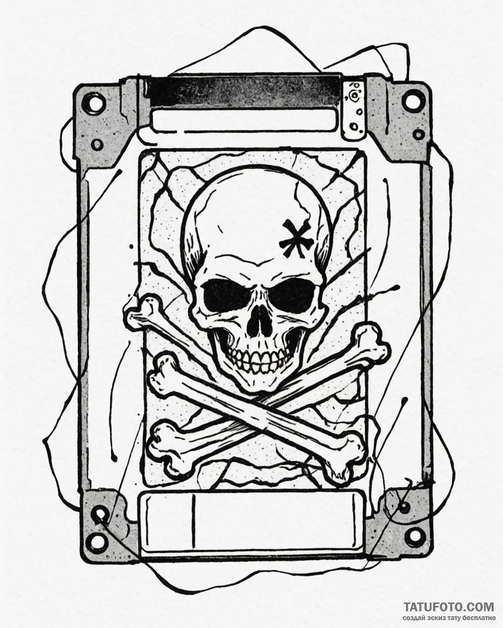 Tattoo design a floppy disk with a skull and... - эскиз тату (№1753028832_0, 20.07.2025 16:27) — Tatufoto.com