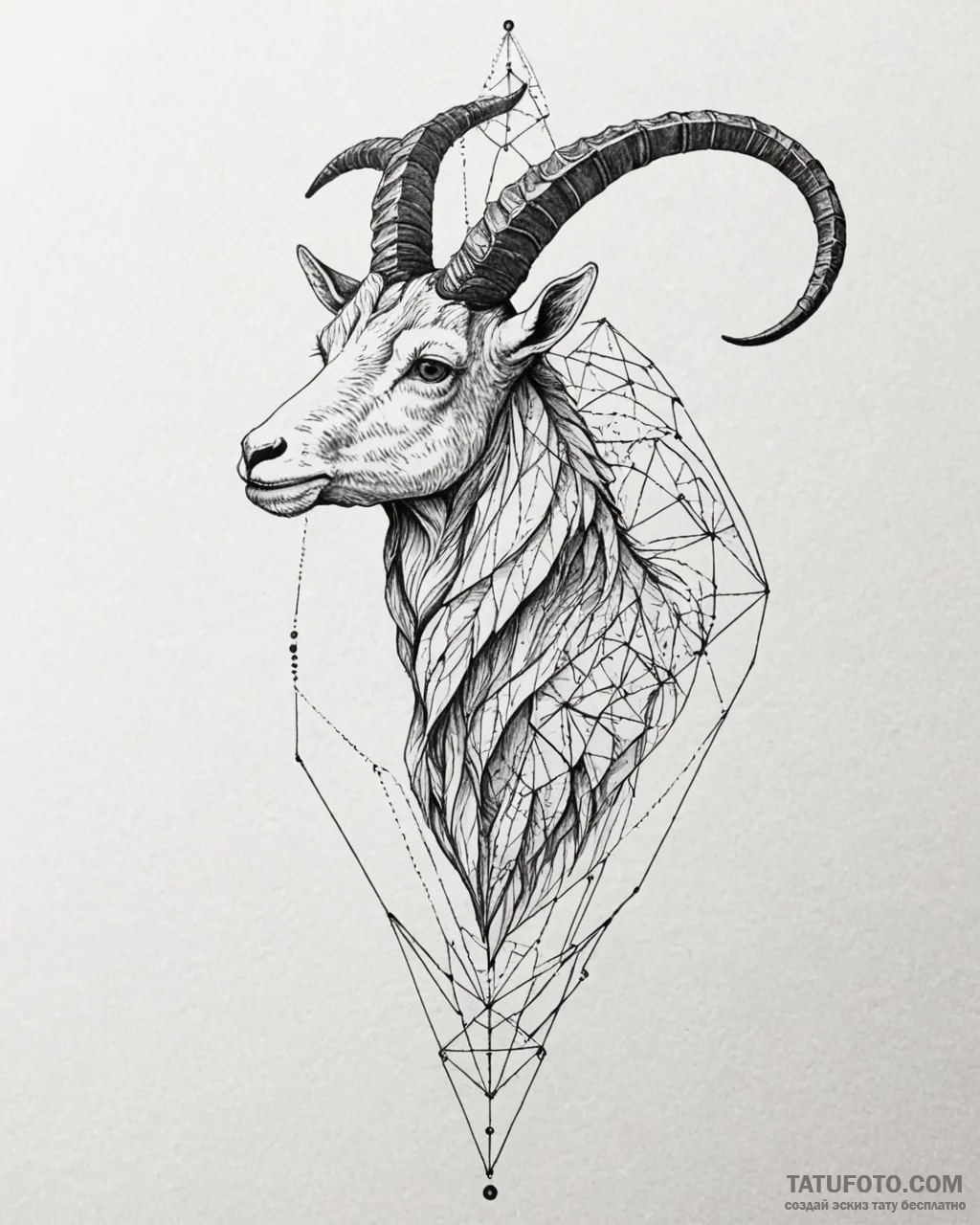 Tattoo design a capricorn goat-fish, where ea... - эскиз тату (№1753030158_0, 20.07.2025 16:49) — Tatufoto.com