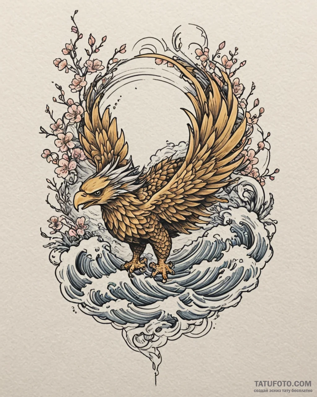 Golden eagle, artistic tattoo sketch, muted c… — эскиз тату (№1753030241_0, 20.07.2025 16:50) — Tatufoto.com