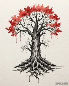 Tattoo design a pair of oak trees, their root... - эскиз тату (№1753030490_0, 20.07.2025 16:54) — Tatufoto.com