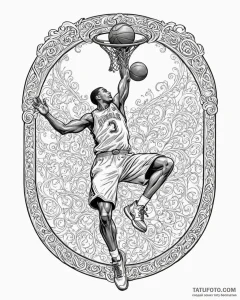 A low-angle shot of a basketball player dunki... - эскиз тату (№1753030820_0, 20.07.2025 17:00) — Tatufoto.com