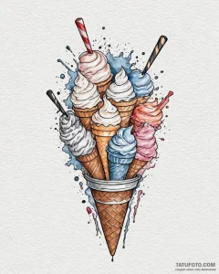 A watercolor tattoo of the scoops ahoy ice cr... - эскиз тату (№1753030903_0, 20.07.2025 17:01) — Tatufoto.com