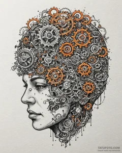 Tattoo sketch a brain with gears and circuits... - эскиз тату (№1753030985_0, 20.07.2025 17:03) — Tatufoto.com