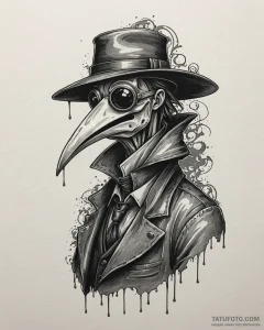 Plague doctor, tattoo line art, black and gre... - эскиз тату (№1753031068_0, 20.07.2025 17:04) — Tatufoto.com