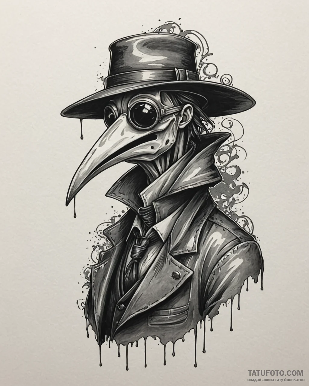 Plague doctor, tattoo line art, black and gre... - эскиз тату (№1753031068_0, 20.07.2025 17:04) — Tatufoto.com