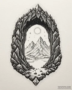 Tattoo sketch a stylized cave entrance with g... - эскиз тату (№1753031398_0, 20.07.2025 17:09) — Tatufoto.com