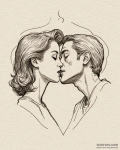 A graphic novel panel of the upside-down kiss... - эскиз тату (№1753031481_0, 20.07.2025 17:11) — Tatufoto.com