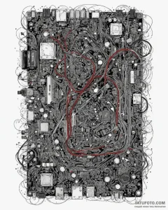 A close-up of a computer motherboard., ink il... - эскиз тату (№1753031811_0, 20.07.2025 17:16) — Tatufoto.com