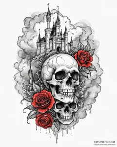 A watercolor sketch of a castle in the clouds... - эскиз тату (№1753033136_0, 20.07.2025 17:38) — Tatufoto.com