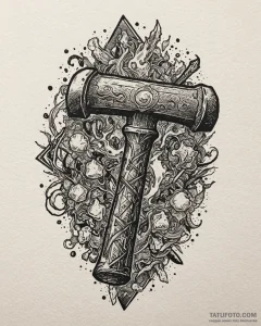Tattoo design a powerful blacksmith's hammer... - эскиз тату (№1753034956_0, 20.07.2025 18:09) — Tatufoto.com