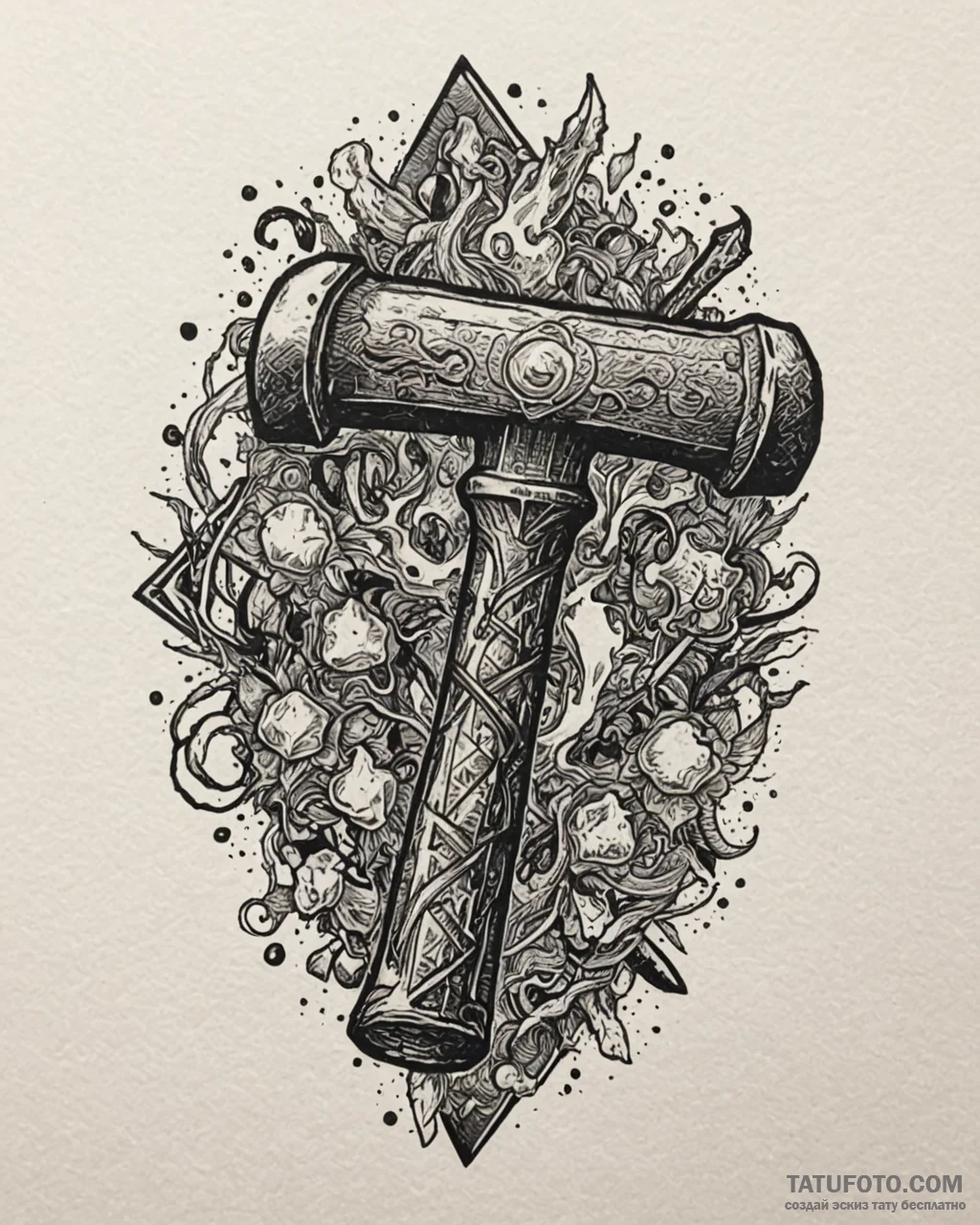 Tattoo design a powerful blacksmith’s hammer… — эскиз тату (№1753034956_0, 20.07.2025 18:09) — Tatufoto.com