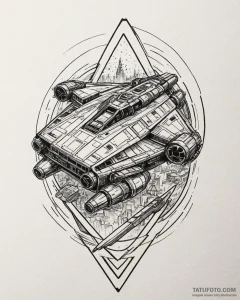 Linework tattoo of the millennium falcon maki... - эскиз тату (№1753035945_0, 20.07.2025 18:25) — Tatufoto.com