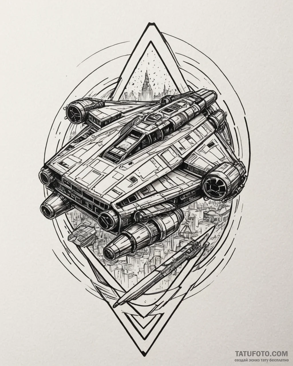 Linework tattoo of the millennium falcon maki... - эскиз тату (№1753035945_0, 20.07.2025 18:25) — Tatufoto.com