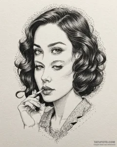 A sketch of marla singer, with her cigarette... - эскиз тату (№1753036359_0, 20.07.2025 18:32) — Tatufoto.com