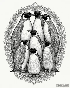 Tattoo design a family of penguins huddled to... - эскиз тату (№1753036935_0, 20.07.2025 18:42) — Tatufoto.com