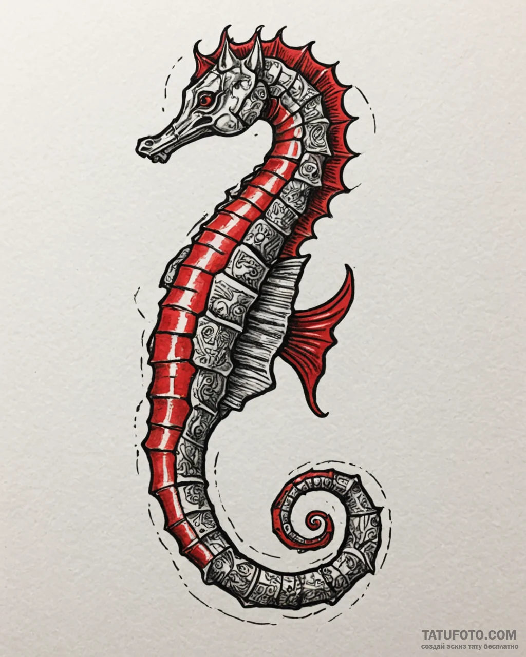 Tattoo sketch a small, stylized seahorse, sym... - эскиз тату (№1753037018_0, 20.07.2025 18:43) — Tatufoto.com