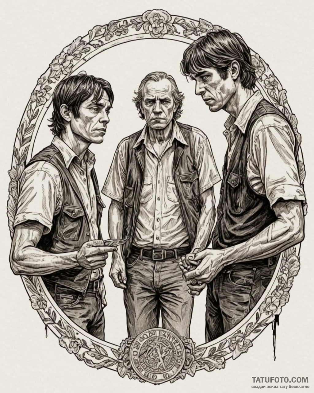 A trash polka tattoo of the coin toss scene f… — эскиз тату (№1753037595_0, 20.07.2025 18:53) — Tatufoto.com