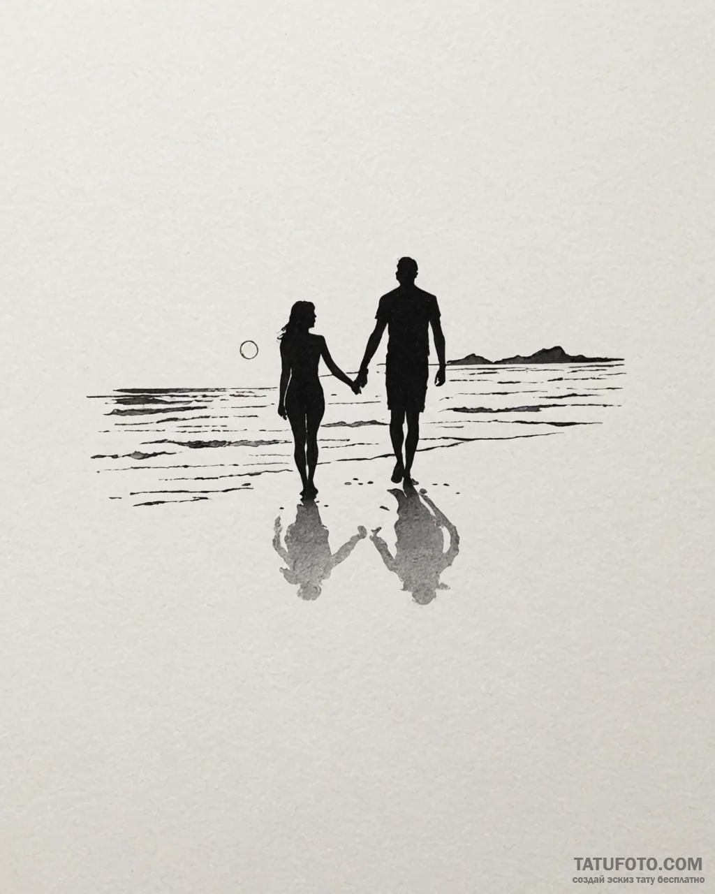 Tattoo sketch a silhouette of two people on a... - эскиз тату (№1753038172_0, 20.07.2025 19:02) — Tatufoto.com