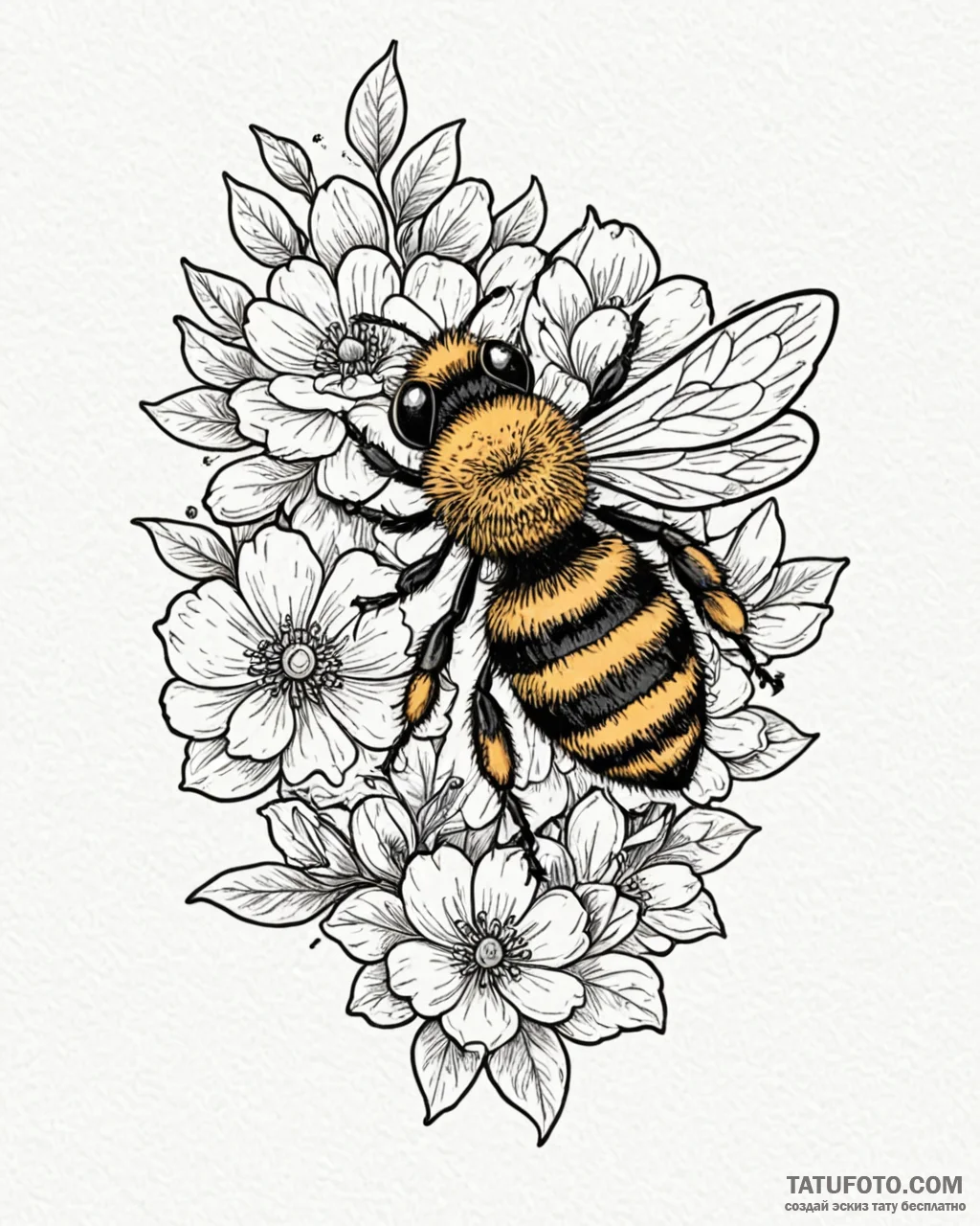 Tattoo sketch a delicate bee buzzing around a... - эскиз тату (№1753039740_0, 20.07.2025 19:29) — Tatufoto.com