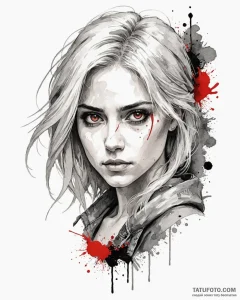 A watercolor sketch of ciri, with her ashen h... - эскиз тату (№1753040233_0, 20.07.2025 19:37) — Tatufoto.com