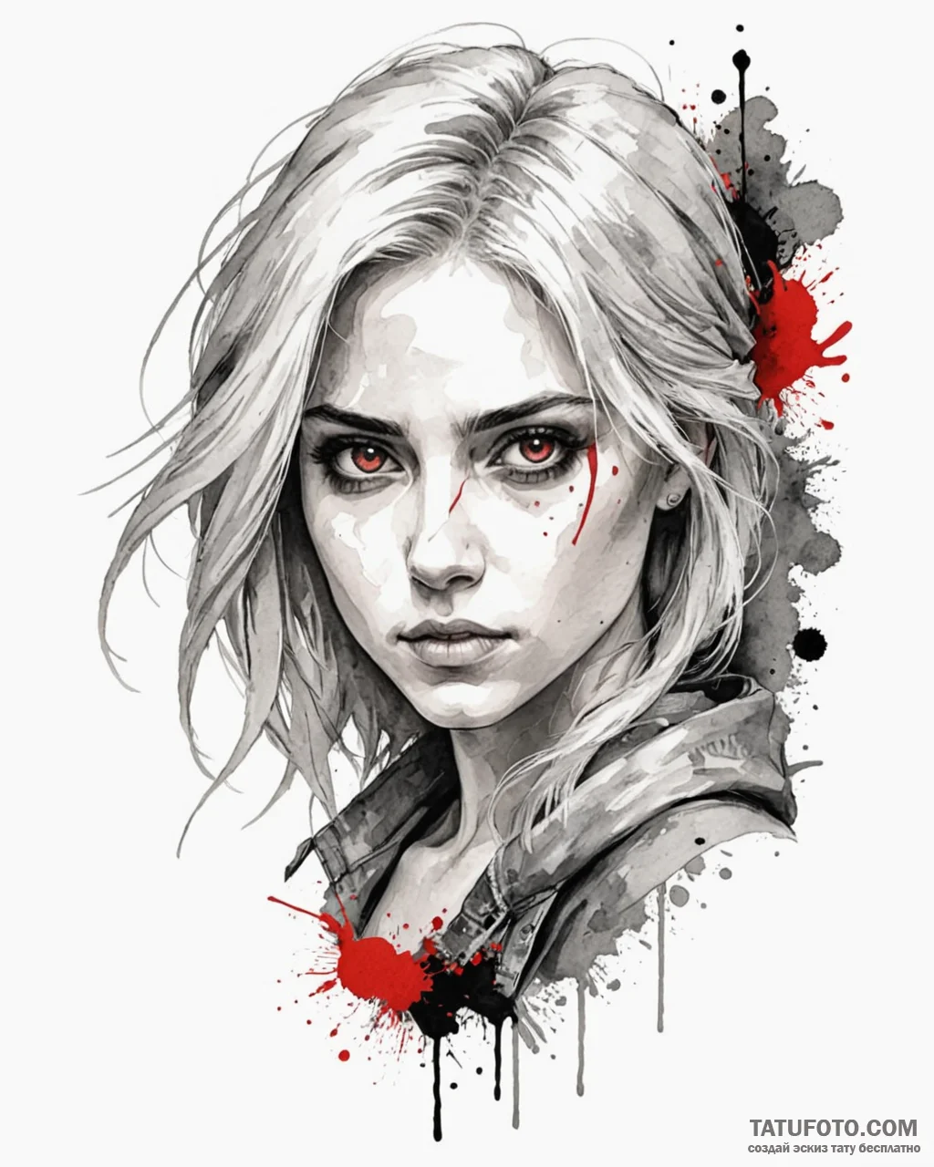 A watercolor sketch of ciri, with her ashen h… — эскиз тату (№1753040233_0, 20.07.2025 19:37) — Tatufoto.com