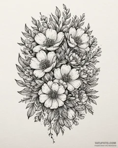 Tattoo sketch a cluster of birth flowers for... - эскиз тату (№1753040398_0, 20.07.2025 19:39) — Tatufoto.com
