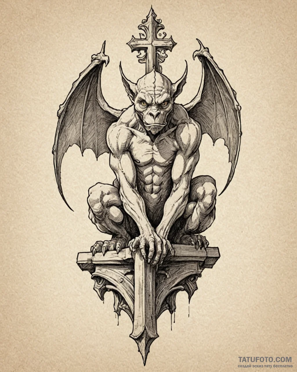 A graphic novel style tattoo of a gargoyle pe... - эскиз тату (№1753040480_0, 20.07.2025 19:41) — Tatufoto.com