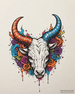 Horns, tattoo drawing outline, new school tat... - эскиз тату (№1753040894_0, 20.07.2025 19:48) — Tatufoto.com