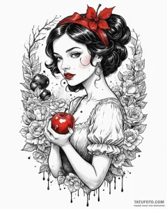 A trash polka tattoo of snow white holding a... - эскиз тату (№1753042959_0, 20.07.2025 20:22) — Tatufoto.com