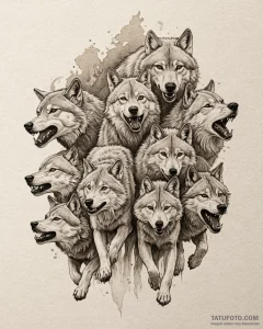 Tattoo sketch a wolf pack in full stride, for... - эскиз тату (№1753043622_0, 20.07.2025 20:33) — Tatufoto.com